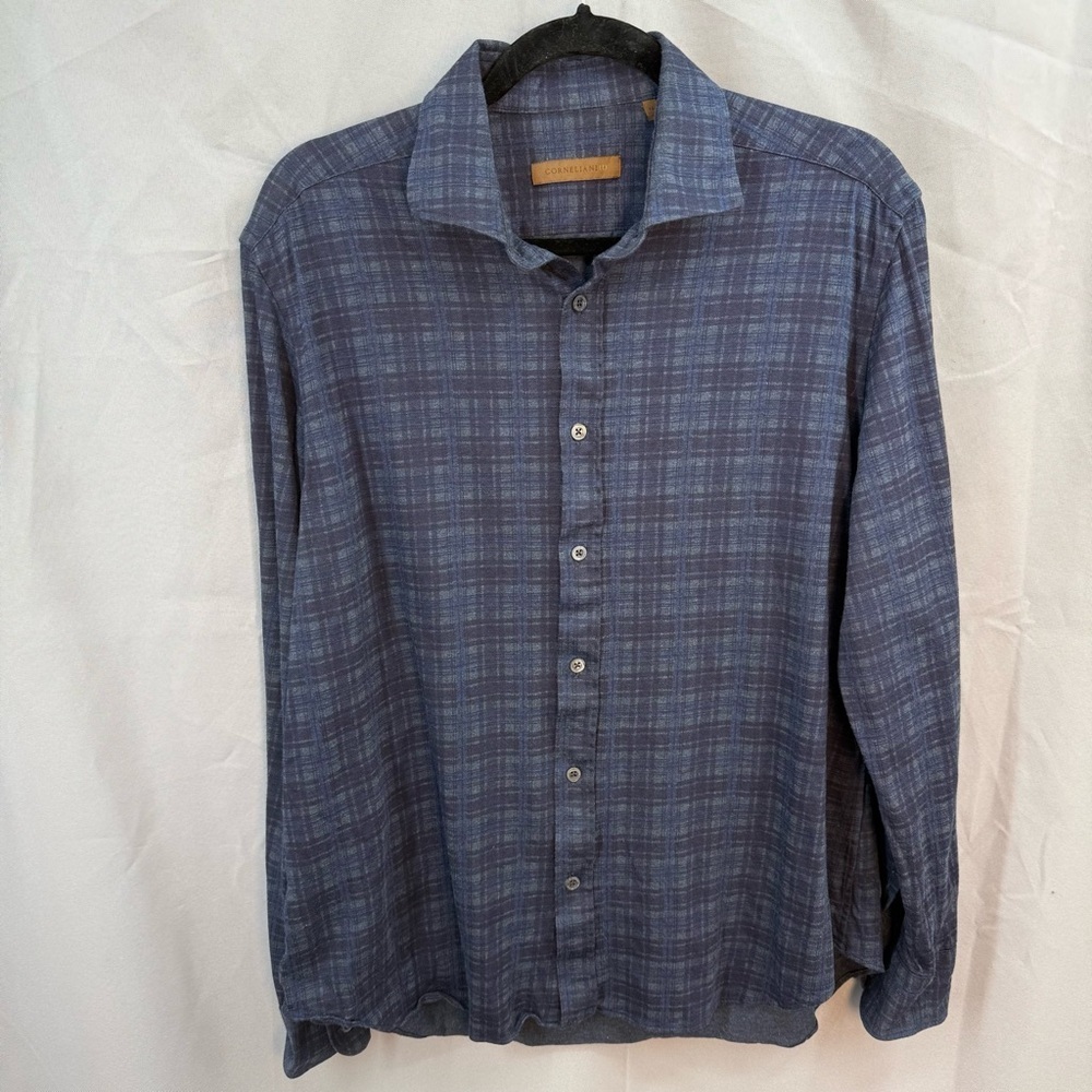 Corneliani Italy Plaid Long Sleeve Button Front Shirt Size 16/41‎